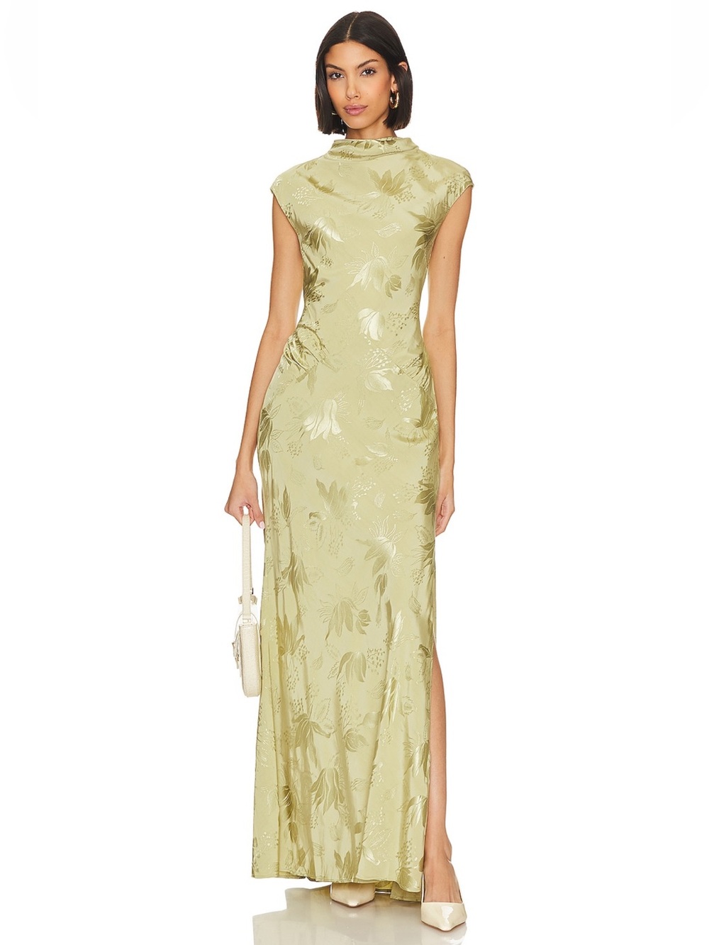 L'Academie Olive Green Floral Maxi Dress